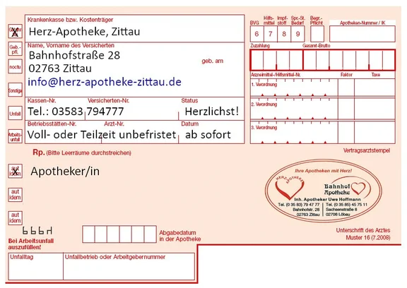 Rezeptausdruck mit Stellenausschreibungstext